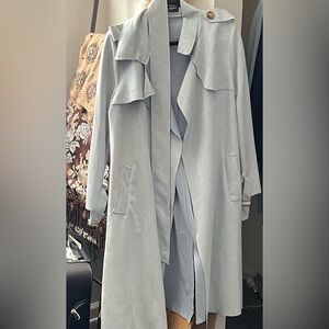 3/4 Length Baby Blue Faux Suede Trench Coat. Brand New / Never Worn